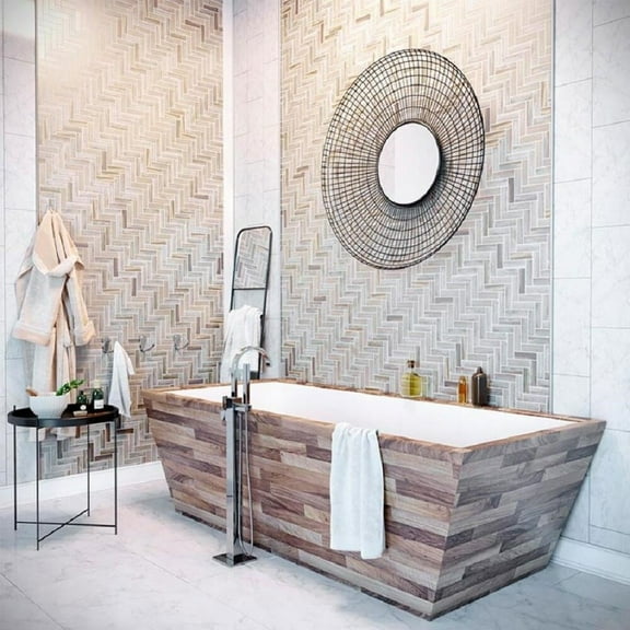 Apollo Tile   10 pack 11-in x 12.6-in White Cream Matte Finished Recycled Glass Herringbone Mosaic Tile (9.63 Sq ft/case)