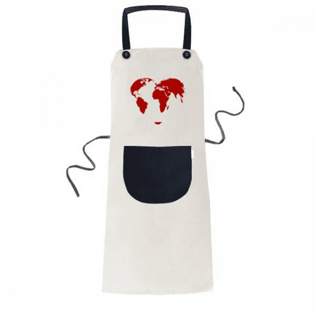 

Heart Red World Map Valentine s Day Apron Adjustable Bib Cotton Linen BBQ Kitchen Pocket Pinafore