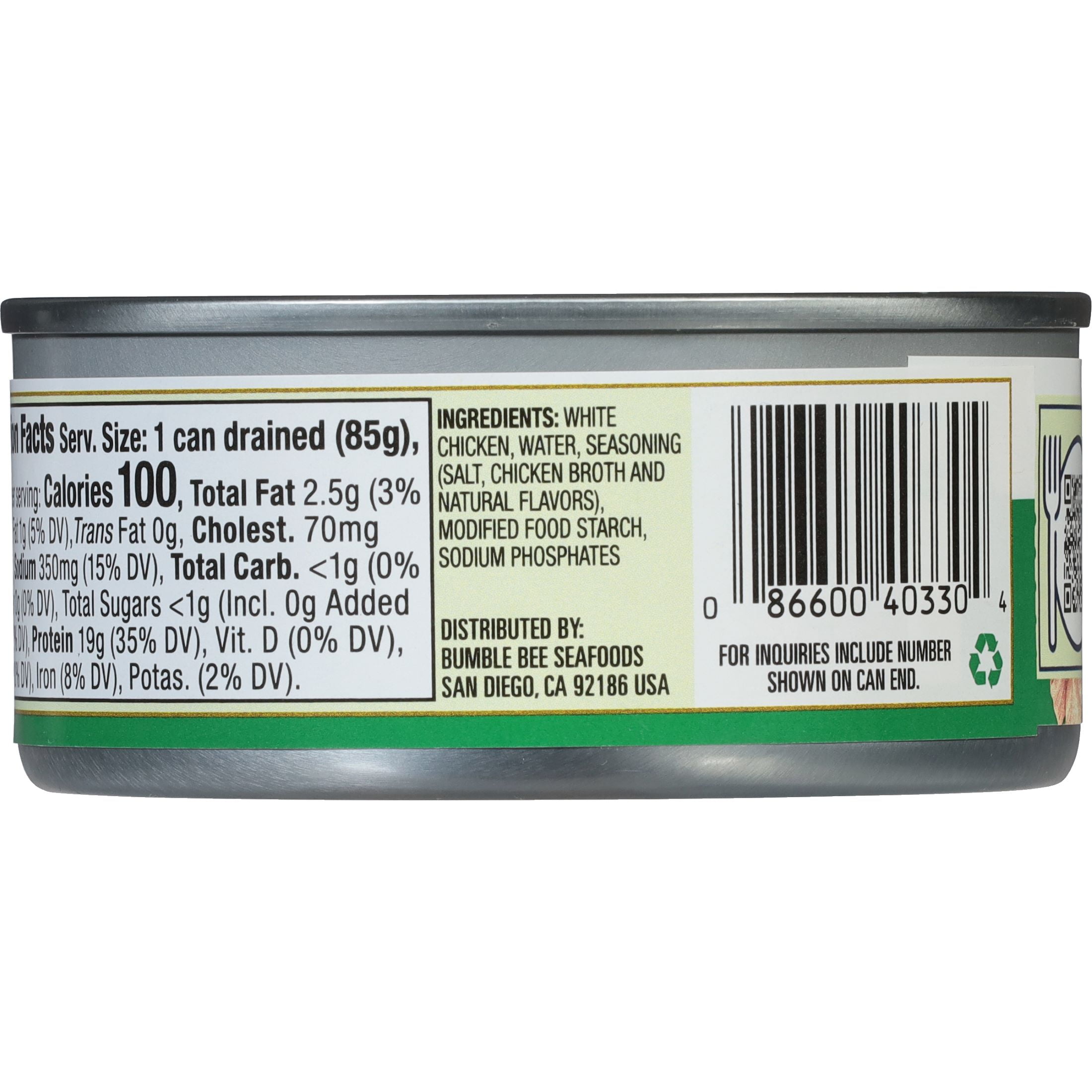 (2 pack) Bumble Bee Premium Chunk White Chicken in Water, 19g Protein per Serving, Gluten Free, Shelf Stable Can, 5 oz