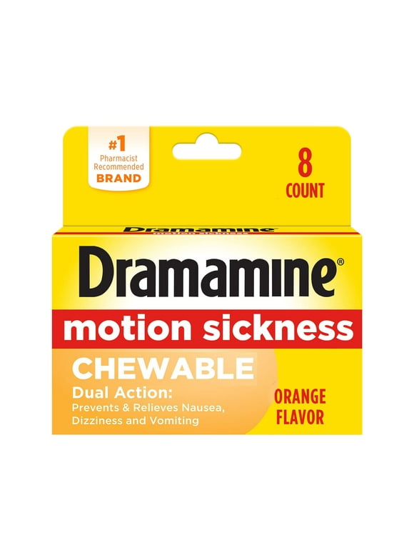 Dramamine Chewable, Motion Sickness Relief, Orange Flavor, 8 Count