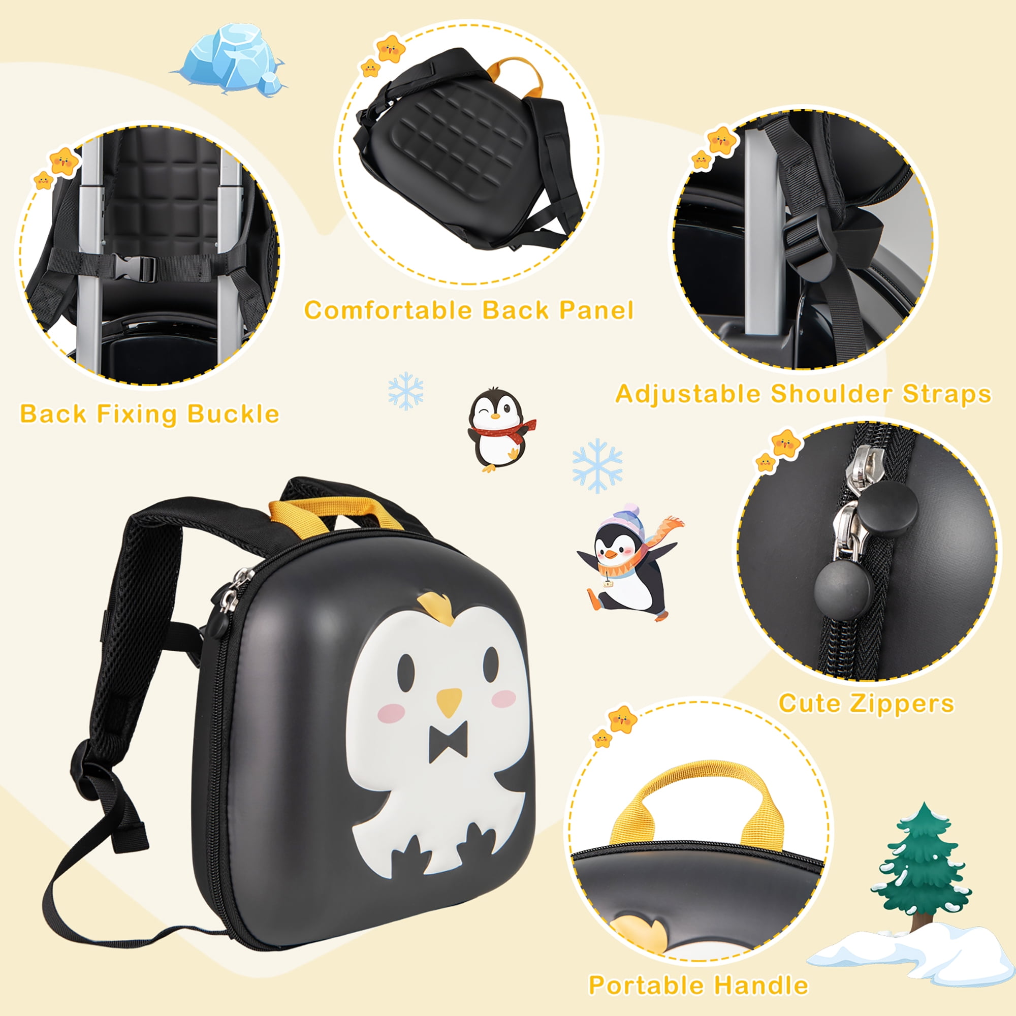 Gymax 4-Piece Kid's Luggage Set w/ 14'' Carry-on Hardside Spinner Toddler Luggage Black
