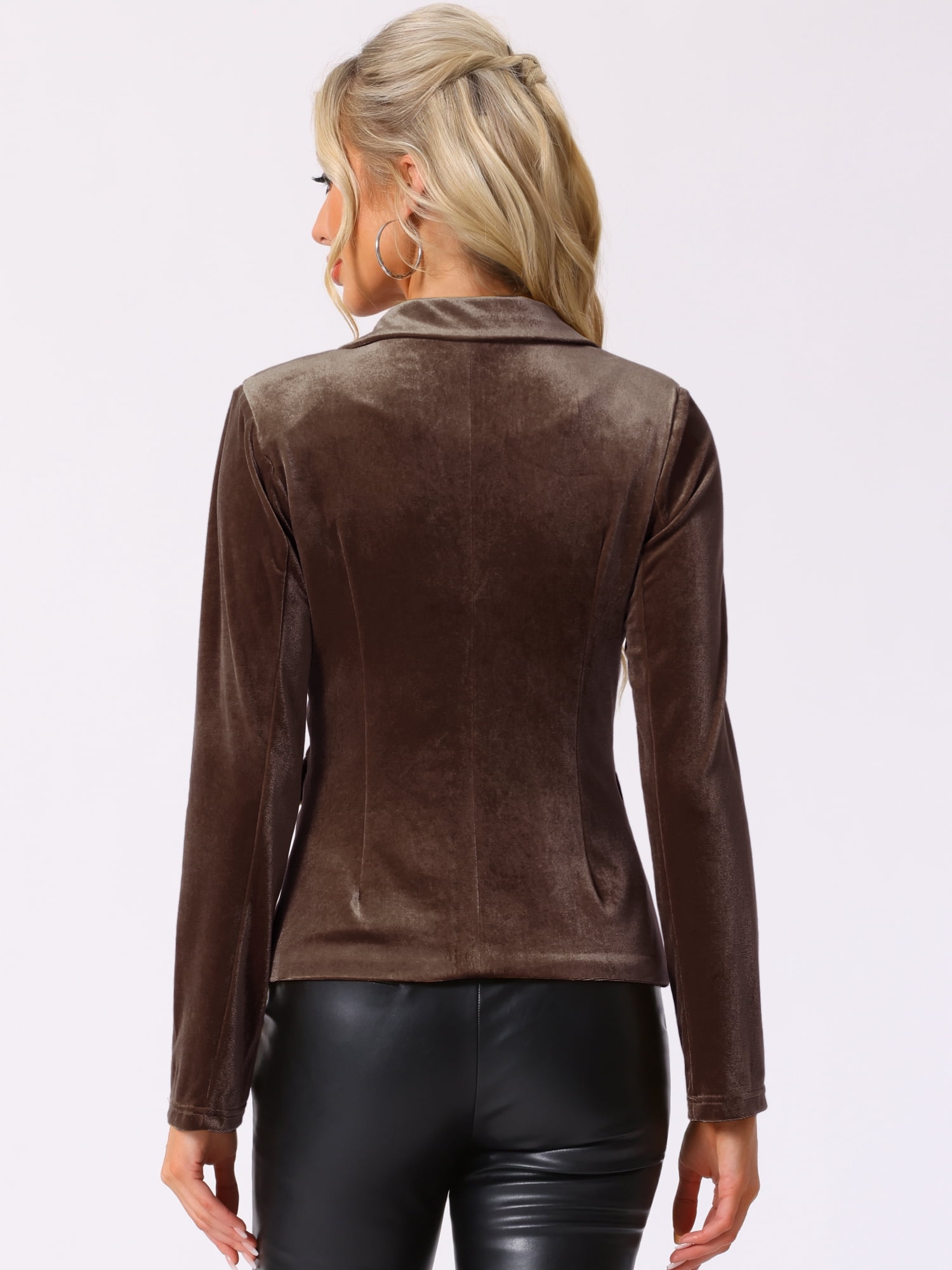 DARING DIVA Women's Notched Lapel Office Button Front Velvet Blazer XL Dark Brown