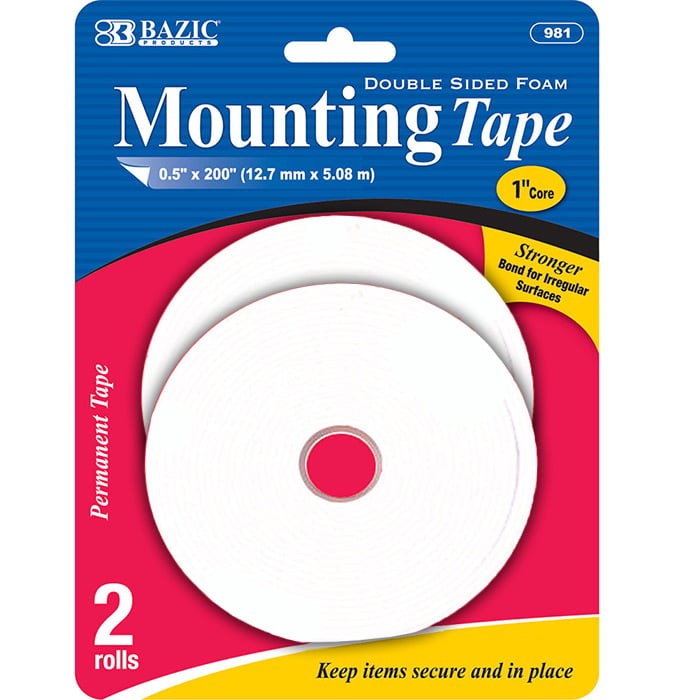 Clear Sticky Mounting Adhesive Tapes 2-Pack 720 Permanent Double-Sided Tape for Arts Crafts Scrapbooking BAZIC Double Sided Tape 1 X 20 Yard