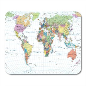 SIDONKU Colored World Map Borders Countries Roads and Cities Isolated on Mousepad Mouse Pad Mouse Mat 9x10 inch