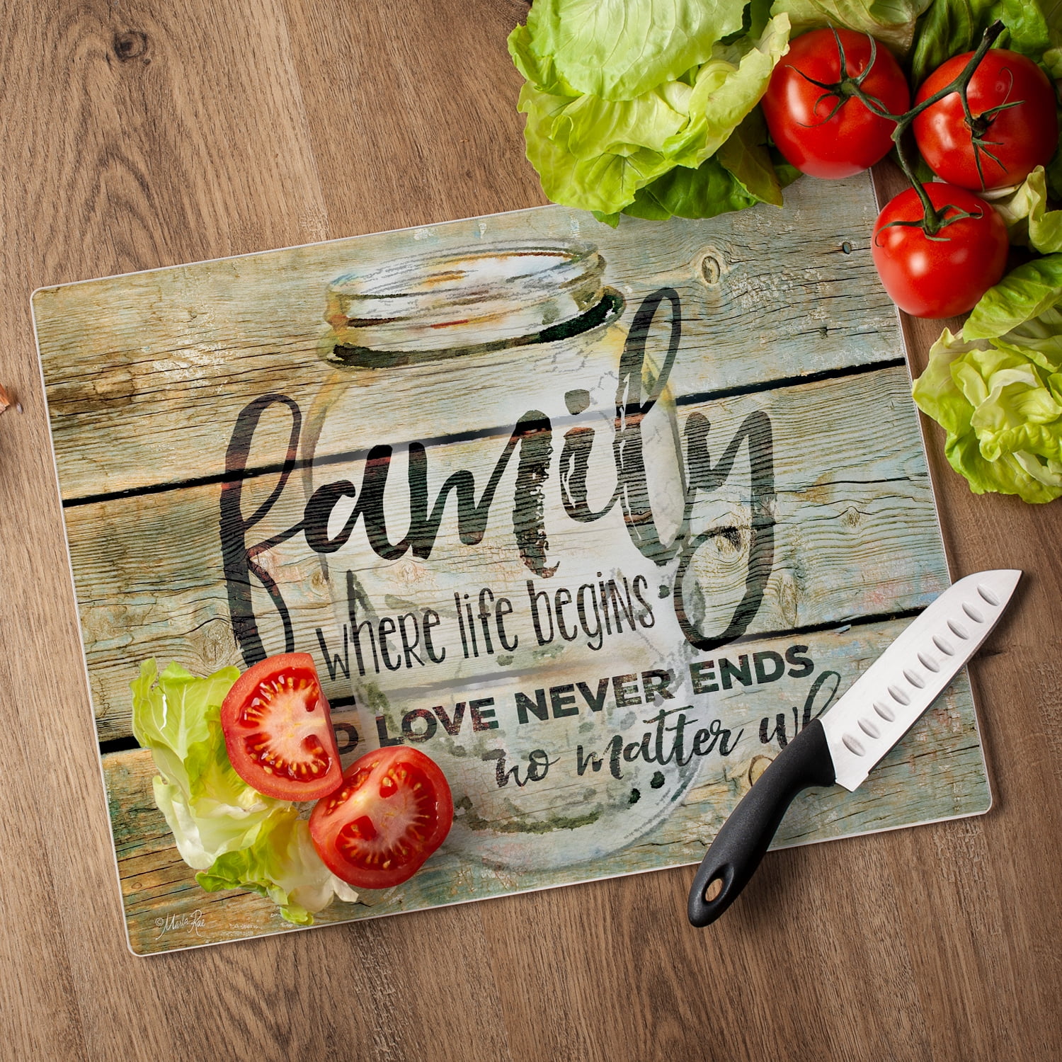 CounterArt "Family Time" 3mm Heat Tolerant Glass Cutting Board 15" x 12"