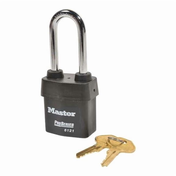 Master Lock Keyed Padlock, 7/8 in,Rectangle,Black 6121KALJ-10G202