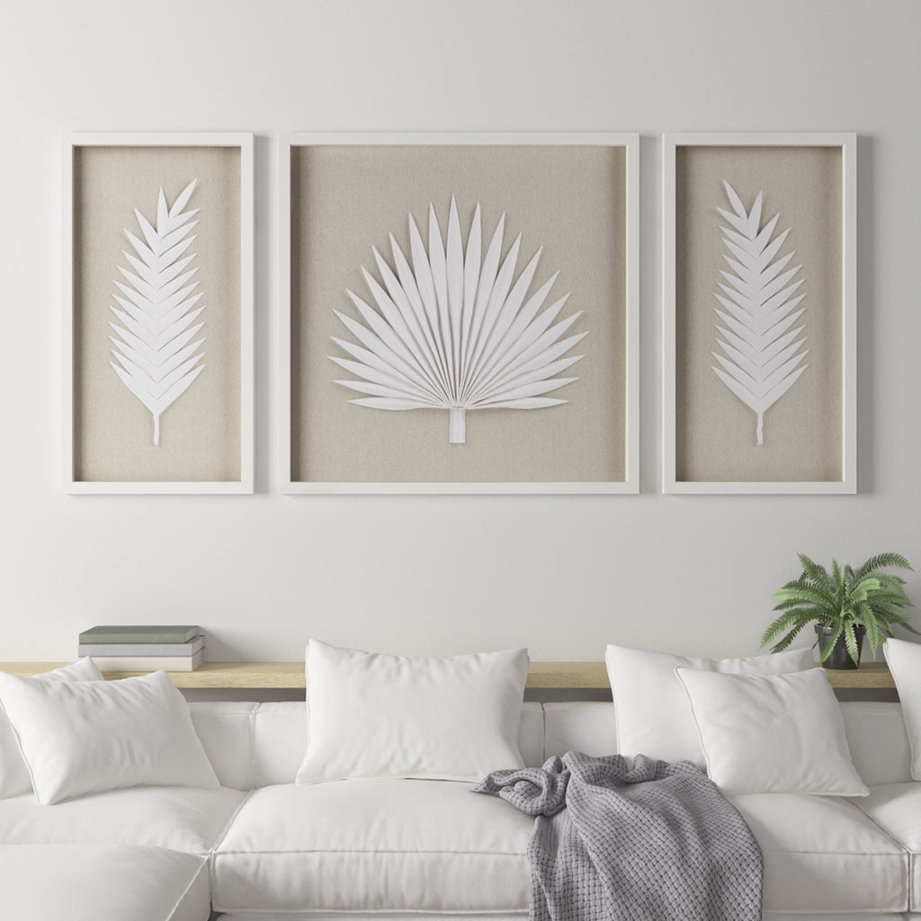 MAYEERTY Framed Rice Paper Palm Leaves 3-Piece Shadowbox Wall Decor Set