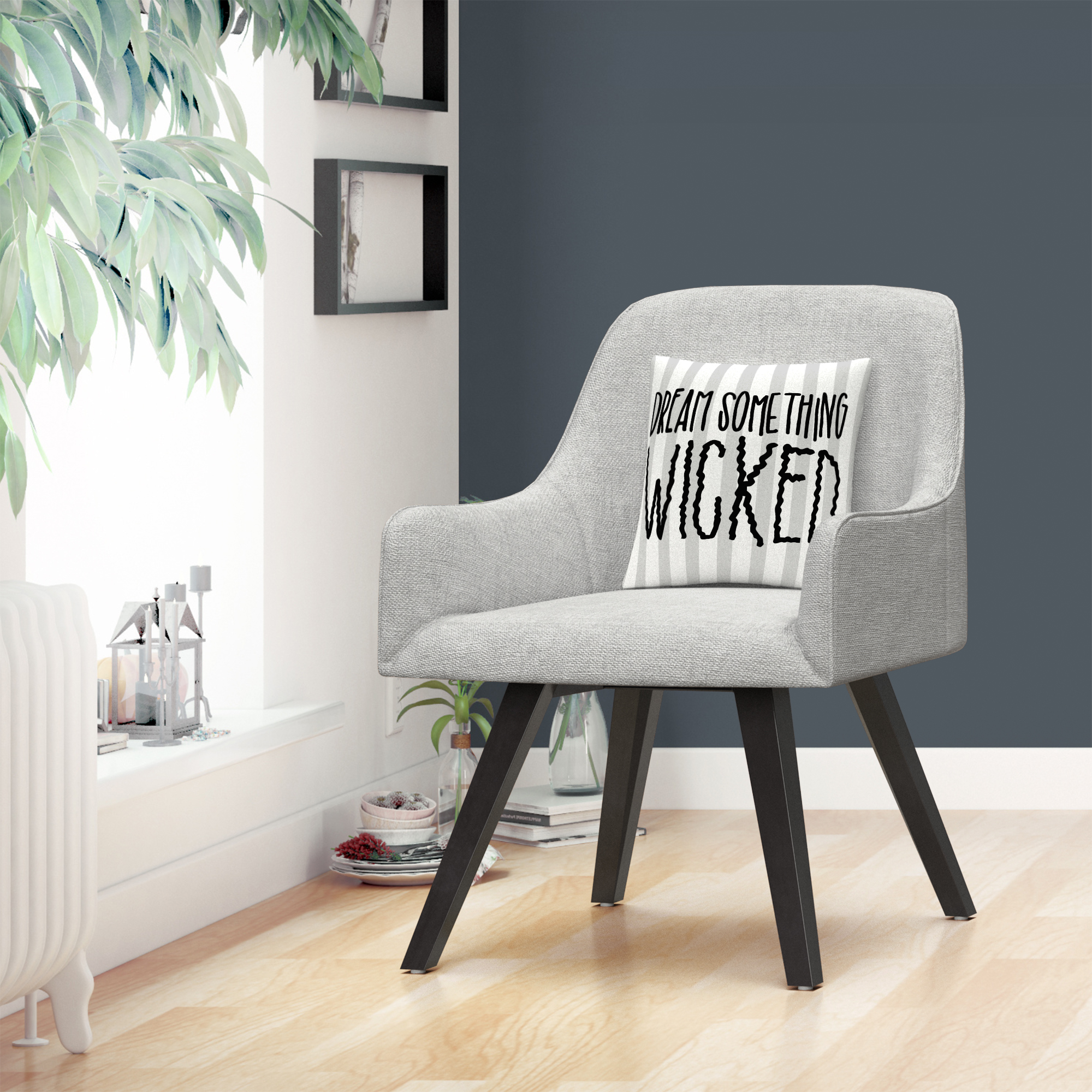 Dream Something Wicked Typographic Gray Halloween By Abc 16 X 16 Decorative Throw Pillow
