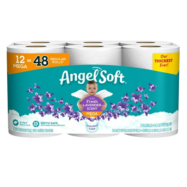Angel Soft Scented Toilet Paper, Lavender Tube, 12 Mega (= 48 Regular