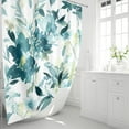 thumbnail image 2 of Extra Long Shower Curtain 72 x 84 Inch, Tall Watercolor Floral Fabric Shower Curtain, Teal Blue Modern Abstract Flower Bathroom Shower Curtain Set with Hooks, 2 of 5