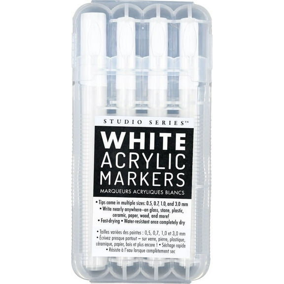 Studio Series White Acrylic Markers (Set of 4 Permanent Markers with Different Tip Sizes), (Hardcover)