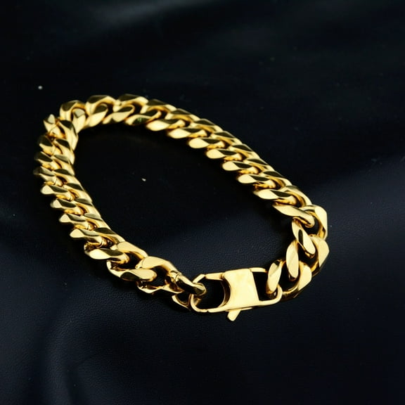 14K Yellow Gold Bracelet 10mm Curb Cuban Chain Gold Color Bracelets for Men Women