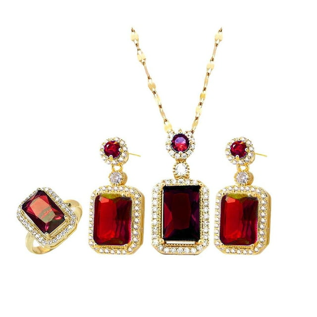 4PCS Set Exquisite Quadrate Rhinestone Necklace Earrings Charm Jewelry Set