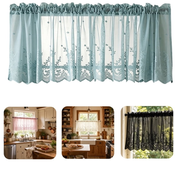 70"X22"Boho Lace Window Curtain Valance Embroidered Solid Color Farmhouse Light Filtering Small Window Tier for Kitchen Living Room