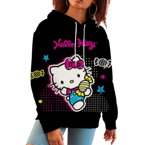 Sudadera con capucha 3D de Hello Kitty para mujer, ropa de calle, sudadera con capucha de manga larga estilo Harajuku, sudaderas deportivas