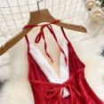 thumbnail image 4 of QueenLine Red Christmas Sexy Lingerie Cosplay Rabbit Jumpsuit Belt Backless Hollow Out Lace-up Sweet Bodysuit (Red, L), 4 of 7