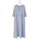 thumbnail image 5 of Vestido de Manga 3/4 para Mujeres Color Sólido V Cuello Suelto Estilo de Lino Casual Vestido de Cambio de Primavera Verano, 5 of 8