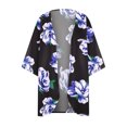 thumbnail image 4 of Blue Kimono Cardigans for Women,Chiffon Cardigans for Woman 2023 Open Front Summer,Women's Floral Print Puff Sleeve Kimono Cardigan Loose Cover Up Casual Blouse Tops, 4 of 5