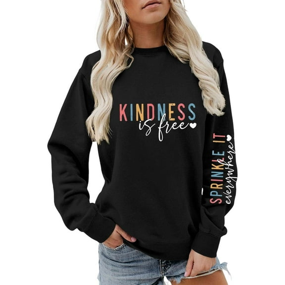 UJNDER Women's Letter Print Crewneck Sweatshirt Casual Round Neck Pullover Autumn Winter Fashion Black XXL