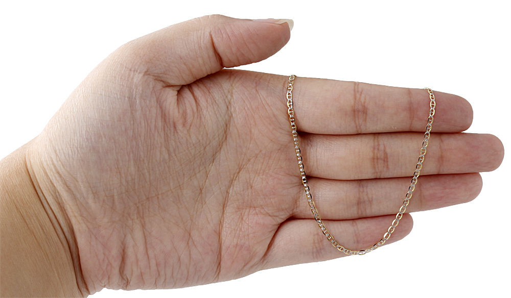 Real 10K Yellow Gold 2mm Diamond Cut Mariner Chain Necklace Men's or Women's, 16" - 26"