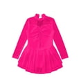 thumbnail image 5 of iEFiEL Girls Long Sleeve Dance Skirted Leotard Figure Ice Skating Gymnastics Leotard Dress Ballerina Dancewear Hot Pink 8, 5 of 7