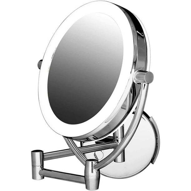 Ovente Wall Mount Lighted Makeup Mirror, 10x Magnifying Lighted Makeup Mirror With Chrome Finish Locking Suction Mount