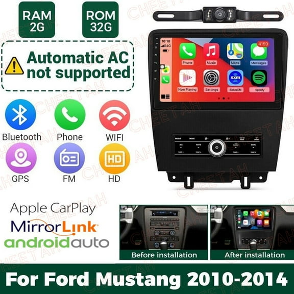 2 32GB Android 15 Car Stereo 10in Wireless CarPlay Split Screen Fit for Fit ford Mustang 2010-2014 Backup Camera