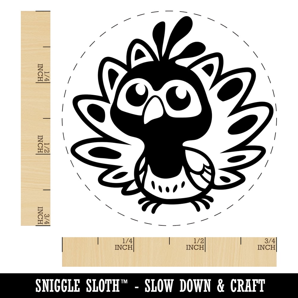Cute Kawaii Peacock Bird Self-Inking Rubber Stamp Ink Stamper - Blue Ink - Small 3/4 Inch