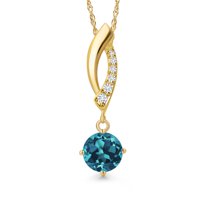 Gem Stone King 14K Yellow Gold London Blue Topaz and Lab Grown Diamond Pendant Necklace for Women | 1.36 Cttw | Gemstone November Birthstone | Round 6.5MM | With 18 inch Chain
