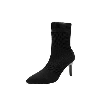 

Ferndule Ladies Stiletto Boots Pointed Toe Booties Elastic Sock Boot Breathable High Heel Dress Bootie Shoes Work Stretchy Comfort Black 5