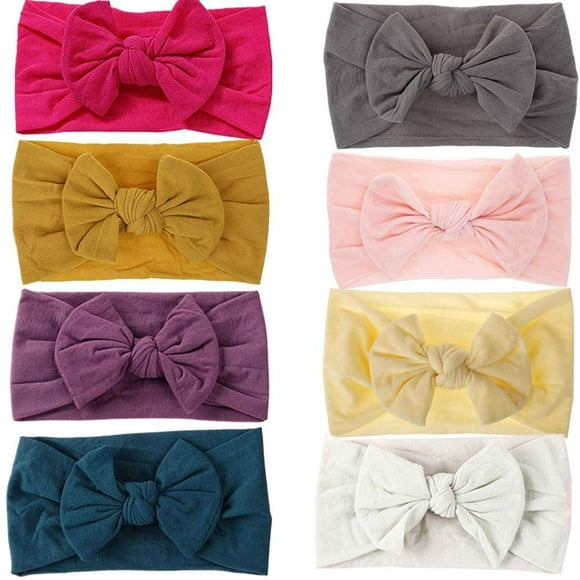 8 Pack Baby Girl Nylon Bow Headbands Elastic Head Band Hairbands Newborn Soft Head Wraps Turban Knot Hair Hoops for Toddlers Little Girls Photo Props