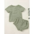 thumbnail image 3 of Sedceaty Baby 2PCS Pants Suit, Short Sleeve Plain Buttons O-Neck T-Shirt, High Waist Tie-Up Triangle Short Pants, 3 of 9