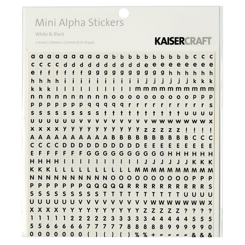 Mini Alphabet Stickers 5.9"X5.9" SheetWhite & Black