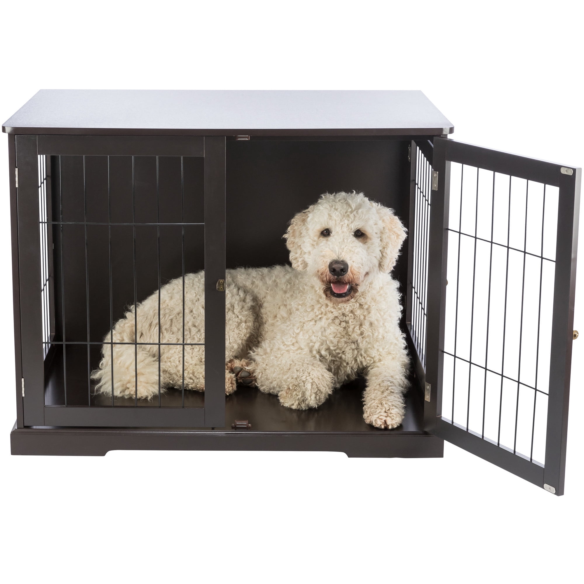 TRIXIE 38.7" Dog Crate, Wooden Indoor Kennel Furniture for Large Dogs Up to 66 lb, Brown