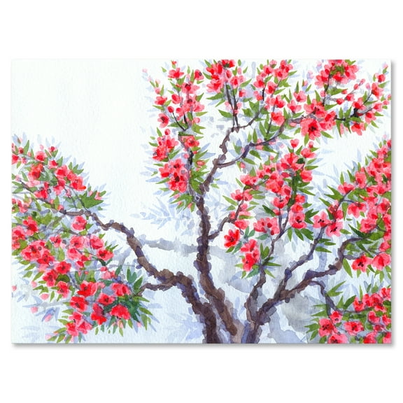 Designart ' Abstract Red Flowers of Spring Tree ' Traditional Canvas Wall Art Print