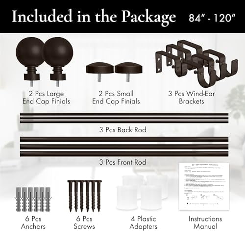 Meriville 1-Inch Diameter Ball Telescoping Double Window Treatment Curtain Rod, 84-Inch to 120-Inch, Oil-Rubbed Bronze