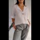 thumbnail image 5 of Camisa de para Mujer, Cuello en V, Botones, Blusa , Mangas 3/4, Informal, Holgada, Estilo Túnica, Camisetas de Verano. Albaricoque M, 5 of 8