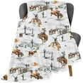 thumbnail image 5 of Western Cowboy Throw Blankets, Wild West Cowboy Ride Horse Cactus Flannel Bed Couch Blanket, Farmhouse Country American West Theme White Throws to Decorate The Room and Bedroom, 5 of 6
