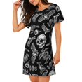 thumbnail image 2 of Easygdp Skull bird bat spider Camisón de manga corta para mujer, informal, estampado, 2 of 6