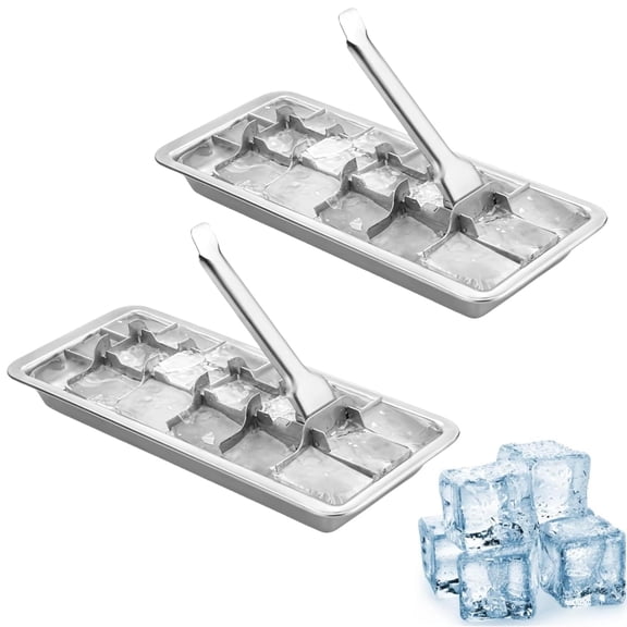 2 Pcs Stainless Steel Ice Cube Tray 18 Slot Ice Cube Maker Metal Ice Cube Mold with Easy Release Handle for Kitchen & Bar,Heavy Duty-Removal and Cleaning