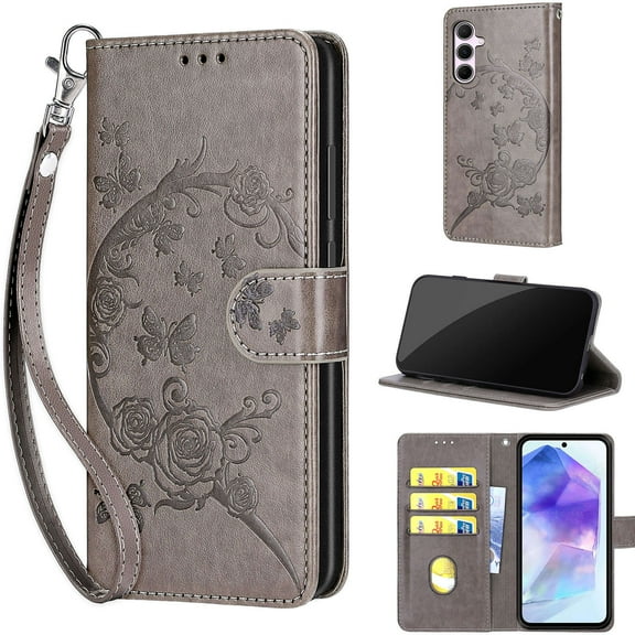 TECH CIRCLE For Galaxy A14 5G Wallet Case,Folio Flip Kickstand Shockproof Protective PU Leather Cover with Card Slot Cash Pocket Carrying Wrist Strap for Samsung Galaxy A14 5G 6.6" 2023,Grey