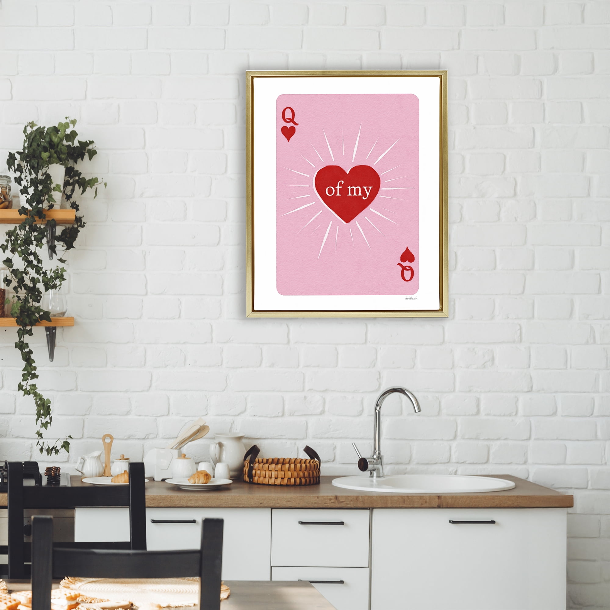 Queen Of My Heart Card Gold Framed Floater Canvas Wall Art, design by Amanda Greenwood