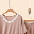thumbnail image 5 of Thousandth Women's Fashionable Summer Loungewear Casual Comfortable Sleepwear Lace Short Sleeved T-Shirt with Elastic Waist and Lace Shorts Loose Home Clothes Pajamas Set, 5 of 6