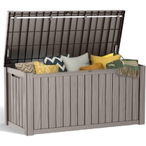 150 Gallon Resin Deck Box, Waterproof Lockable Patio Outdoor Storage Box for Furniture, Garden Tools and Tools Storage - Brown