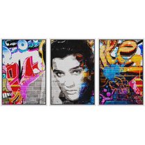 wall26 Framed Canvas Print Wall Art Set Urban High Contrast Elvis Portrait Graffiti & Street Art People Illustrations Pop Art Bohemian Colorful for Living Room, Bedroom, Office - 24"x36"
