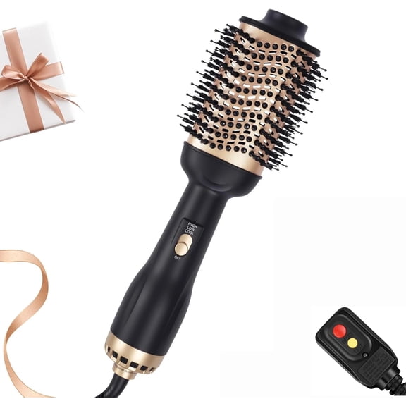 4-in-1 Hair Dryer Brush with Negative Ion Blow and Comb, Straight and Curl in One Hair Curler Wand