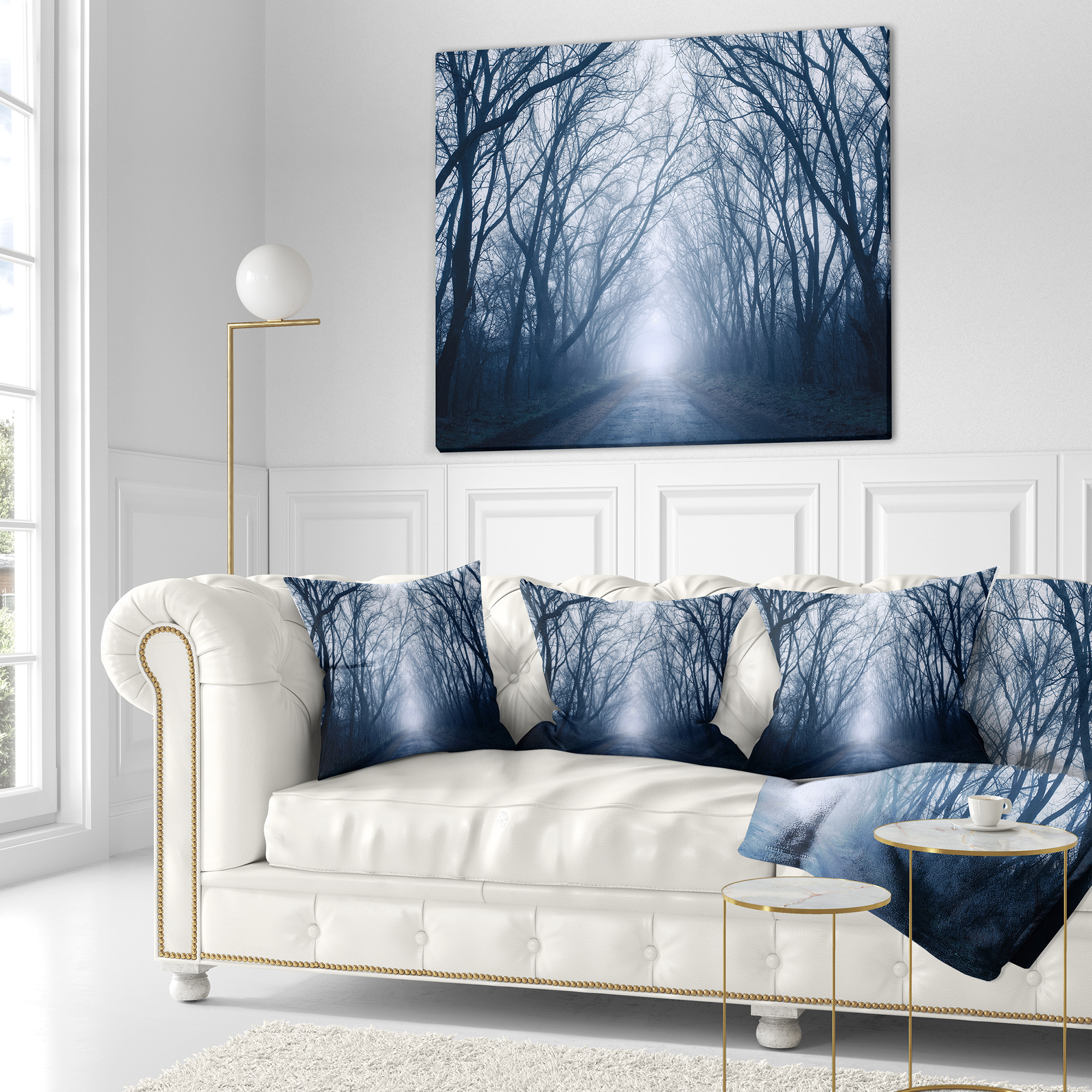 Designart Path in Dark Autumn Forest - Landscape Photography Throw Pillow - 16x16