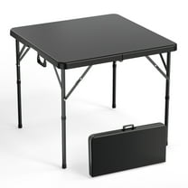 Ktaxon 34in Square Folding Table, Protable Bi-Folding Plastic Table for Indoor Outdoor Kitchen Party Wedding Event, Black
