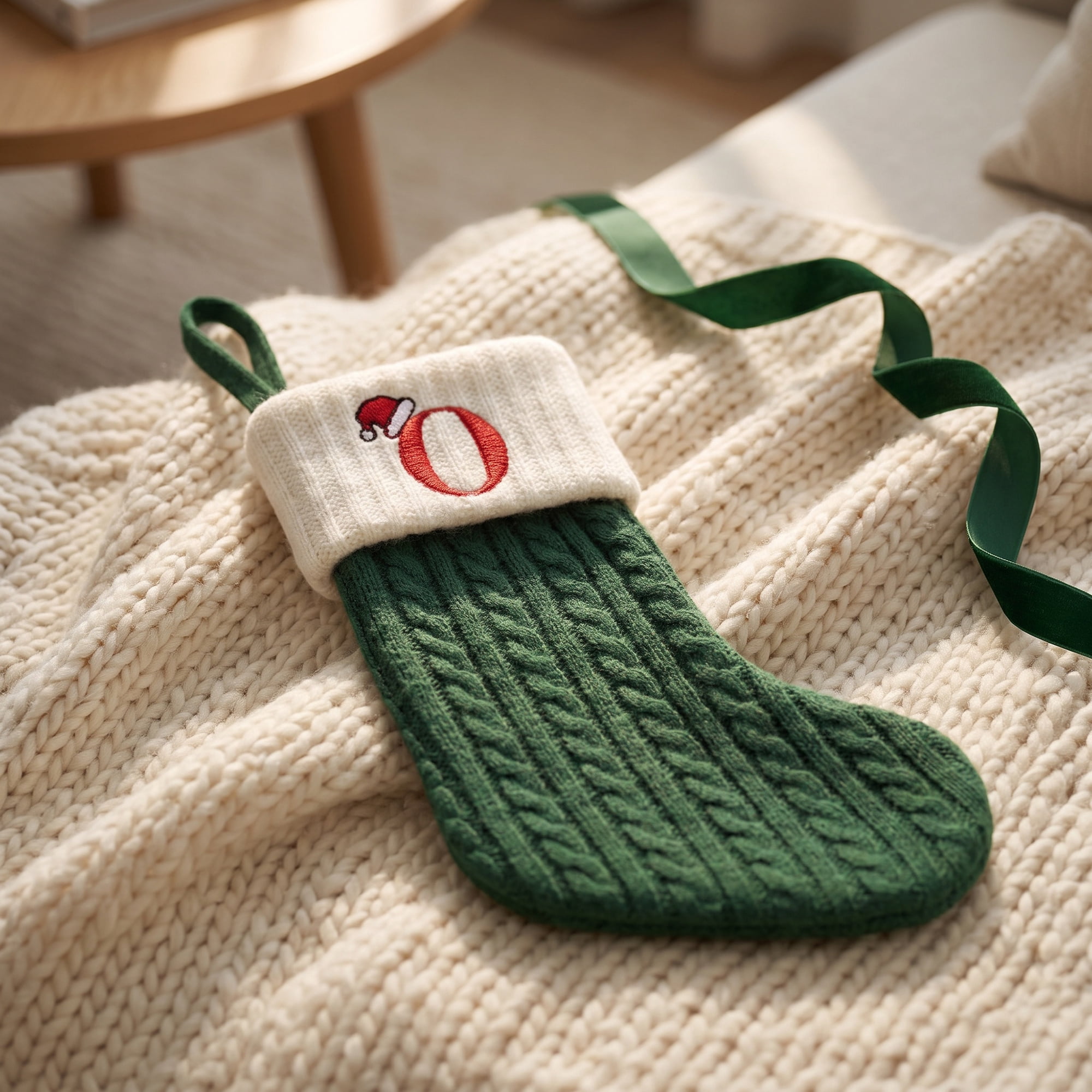 Unique Bargains Christmas Luxury Grand Hearth Accent Stocking Green Letter O 8"