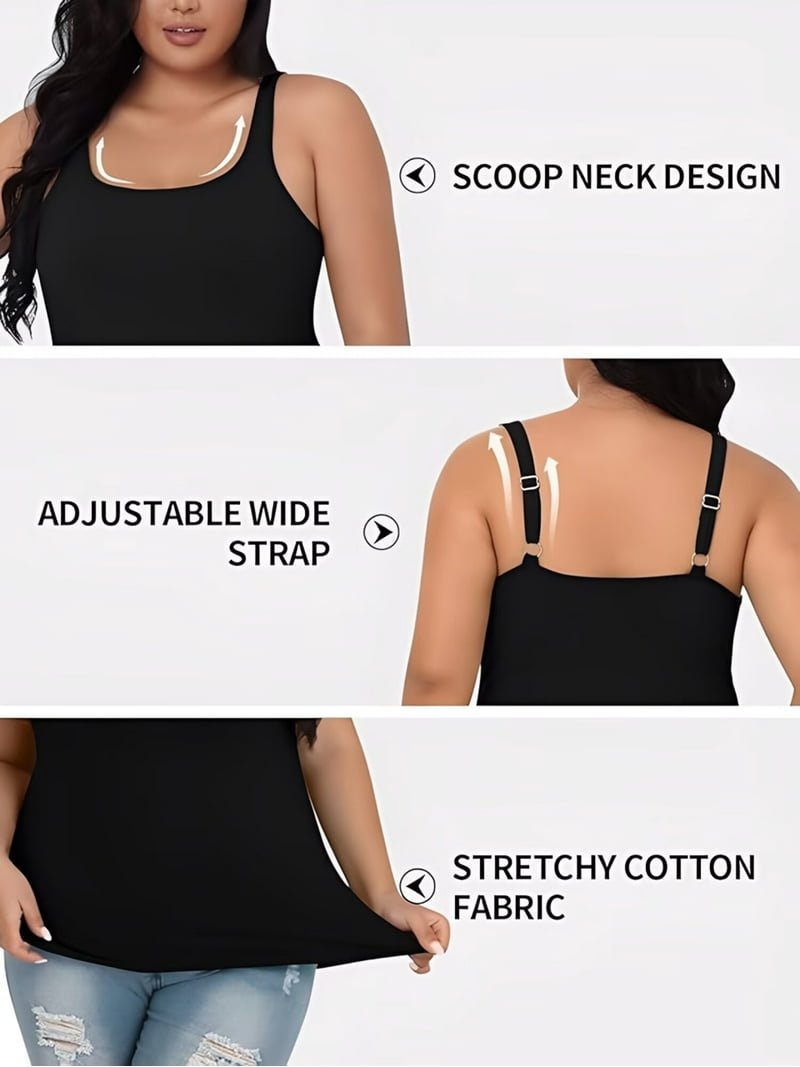 Charmo Women Plus Size Cotton Cami Tank Tops, Shelf Bra